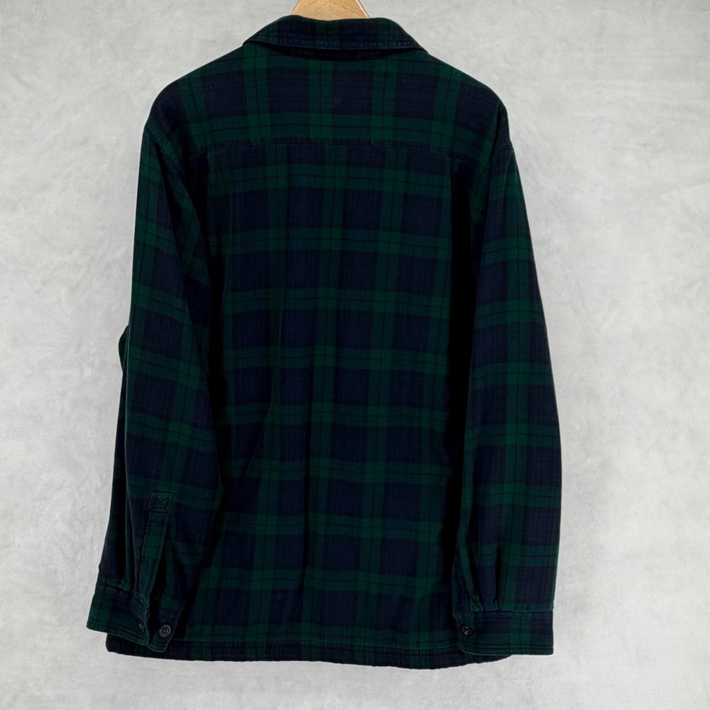 LL Bean Mens Fleece Lined Flannel Shirt Jacket Black Watch Plaid Green Large L - Picture 4 of 7